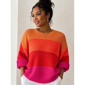 MUMU Pismo Sweater Sunrise Stripe Knit Pink Orange Red Womens XXL